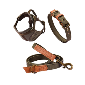 Maßgefertigter Luxus-Hundegurt, Hundeseil und -geschirr aus grobem Segeltuch, Hundehalsband-Leinen-Set, Lederhalsband Großhandel - Product Image 1