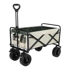 Folding Collapsible Wagon Outdoor Camping wagon Garden Cart Retractable Handle and Cup Holders Beach Wagon Shopping Cart