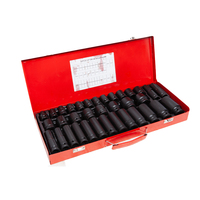 Kit d'outils à douilles à chocs profondes CR-V phosphatées, 35 pièces, en coffret soufflé, pour usage en atelier de pneus