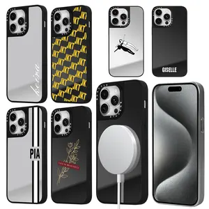 Capa de telefone para maquiagem personalizada com espelho de maquiagem magnético prateado e preto exclusivo para o iPhone 15 14 13 12 11