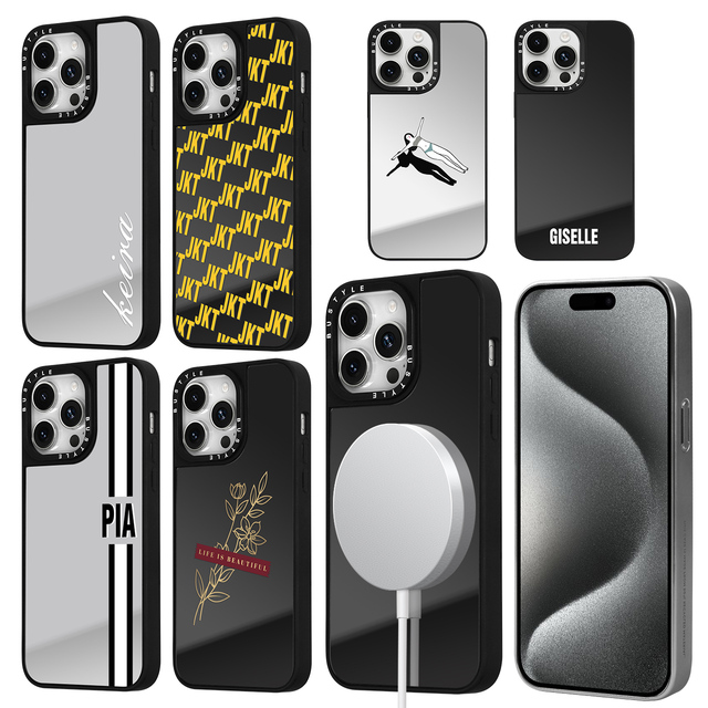 Custom Unique Brand Name Silver Black Reflective Makeup Mirror Magnetic Phone Case PC Material for iPhone 17 Pro 16 15 14 13 12