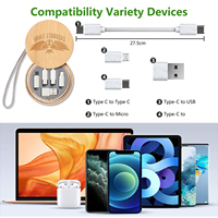 Câble de charge et de données multifonctionnel 6-en-1 en bambou avec logo personnalisé, type C, 60W, boîte de rangement, chargeur de téléphone, ensemble de câbles de données en bambou