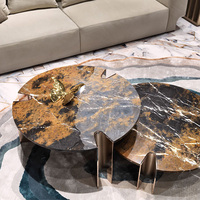 Table basse ronde en marbre de luxe moderne 20 mm, personnalisable, en acier inoxydable, mobilier de salon, design réglable JS