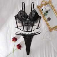 Ensemble de lingerie deux pièces en dentelle florale tissée sur mesure, soutien-gorge et culotte, haute qualité, pour femmes