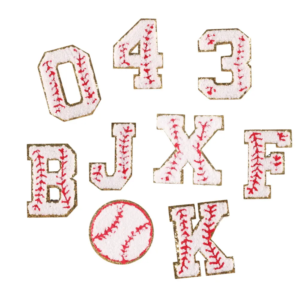 Gratis Monster Wit Honkbal 0-9 Nummer A-Z Engels Alfabet Ontwerp Ijzer Op Chenille Patches Voor Kleding