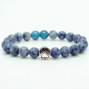 Bracelet en perles d'agate de cristal de pierre précieuse de guérison naturelle de 8MM Bracelet élastique d'empreinte de chat en alliage pour femmes bijoux - Product Image 3