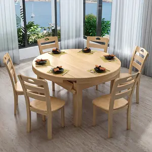 Meja Makan Kayu Persegi Panjang Dapat Ditarik untuk Penggunaan Domestik