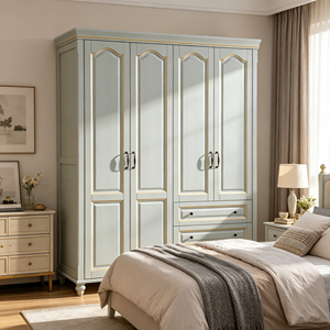 Armoire traditionnelle à 4 portes avec 3 tiroirs, finition dorée, en MDF, meubles de chambre à coucher - Product Image 5