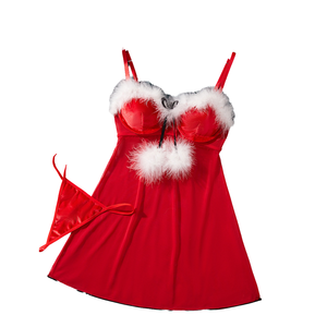 Conjunto de Lingerie Sexy de Natal em Veludo com Recortes, Estilo Novo 2025, Roupa de Dormir com Bola de Pelo para Mulheres - Product Image 4