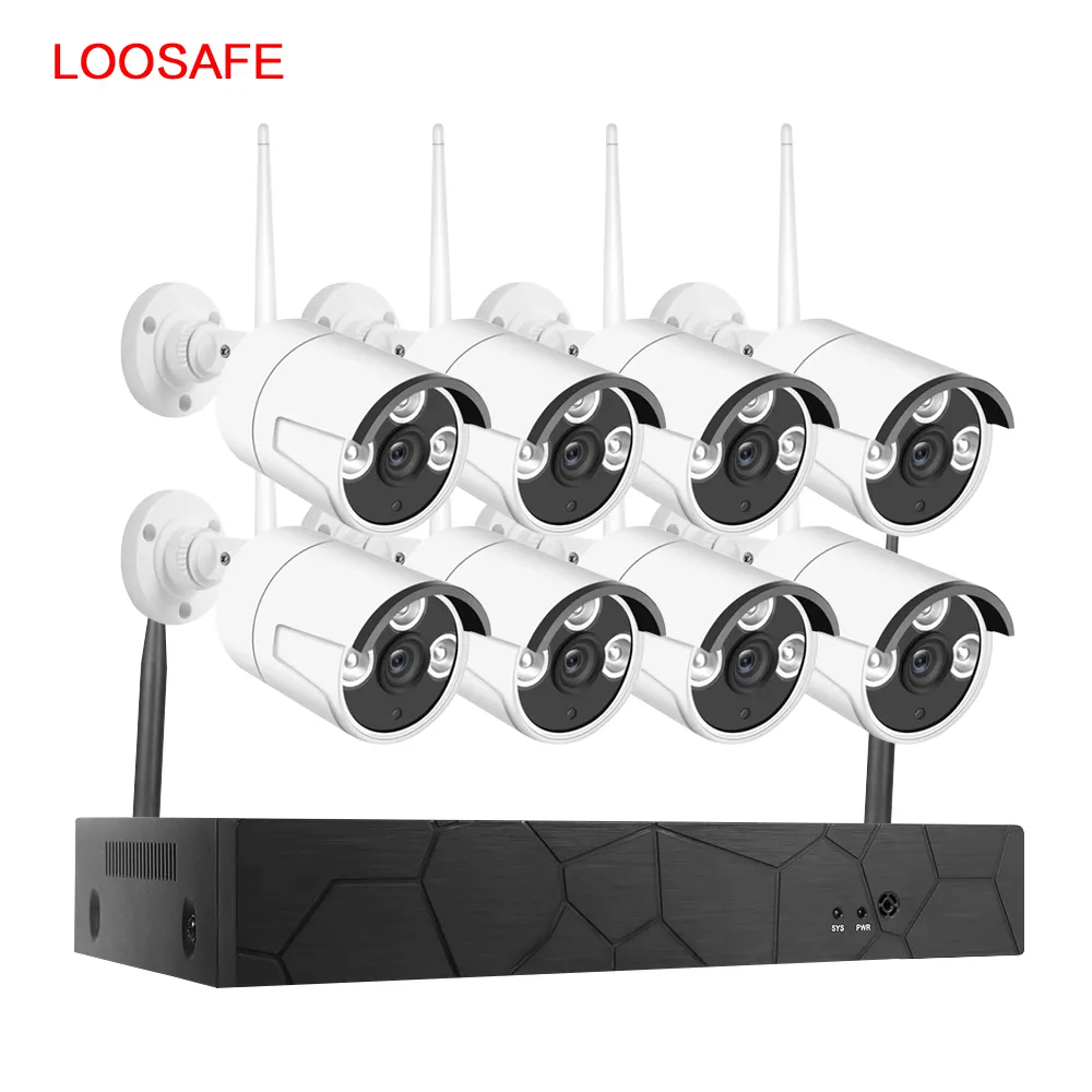 Loosafe 1080 8 Hd Full HD Kit Nvr Wifi H.265 Wi-Fi Wireless 12v Security Camera De seguridad無線lan System