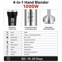 Set Mixer Stick Cedar Space Hand Blender 4 in 1 1000W Komersial Kecepatan Variabel Tanpa Tingkatan Bahan Stainless Steel Chrome