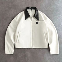 Blouson Bomber Ample en PU Double Boutonnage Personnalisé XS Coupe Courte Streetwear Vintage Colorblock Col Rabattu Unisexe