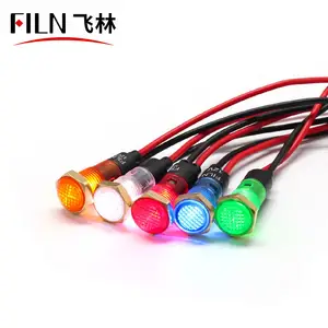 FILN 8mm diameter single/bi/tri-color 12v 24v 220v Plastic red and green led indicator light with 20cm cables water heater