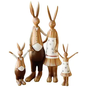American Retro Rabbits Family Ornament Resin Craft Household Decoration Handmade Resin Ornament