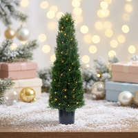 Sapin de Noël Artificiel 145 cm, 500-1000 Lumières, 8 Modes, Blanc Chaud, Pré-éclairé, Support Métallique, Décoration de Pot Rétro Illuminée à Brancher
