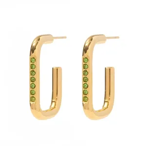 INS Wind 18k gold-plated stainless steel ring earrings white/pink/light green inlaid zircon titanium female