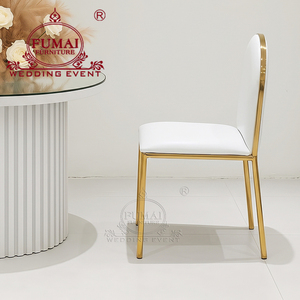 Modern White Upholstered Hotel <b>Chair</b> With Gold Metal Frame Solid Back Tapered Legs <b>Stackable</b> Indoor Furniture - Product Image 2