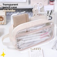 Nouvelle trousse à crayons transparente en PVC, sac Ita, vente en gros, logo personnalisé, grande capacité, pour l'école, le bureau, les filles, avec poignée, Estuche Transparente