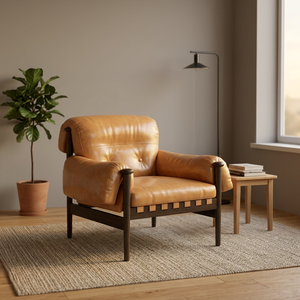 Modern PU Leather Living Room Chair Tufted Back Metal Legs Midcentury Design Brown Color Home Furniture - Product Image 3