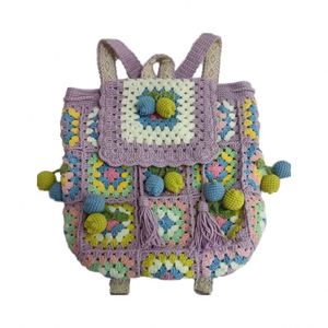 High Quality Travel Backpack Crochet Flower Bud Shoulder <b>Bag</b> Handmade Crochet Flap <b>Drawstring</b> Rope and Zipper Closure - Product Image 1