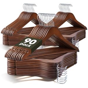 Lot de 90 cintres robustes en bois massif multifonctionnels et flexibles, personnalisables OEM/ODM avec logo, pivotants à 360° pour magasins de vêtements - Product Image 2