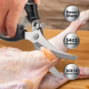 Hot Sale Poultry Shears Heavy Duty Kitchen Chicken Scissors Spring Loaded Meat Shears Anti Slip Handle Safety Lock For Bone Fish