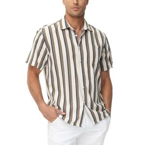 Nuova <span class=keywords><strong>camicia</strong></span> Casual appesa in <span class=keywords><strong>seta</strong></span> di ghiaccio a maniche corte a righe per gli uomini - Product Image 2