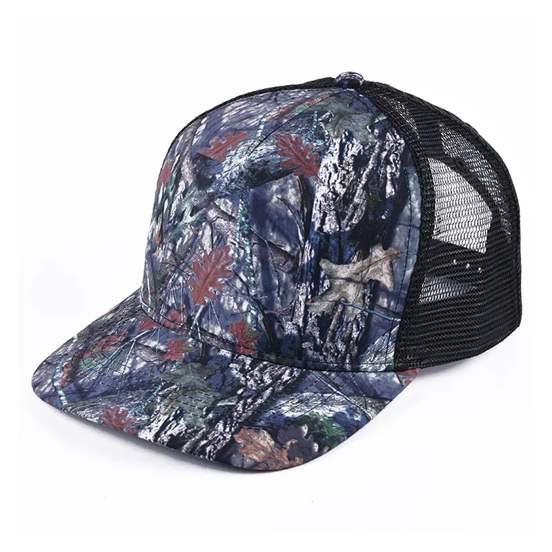 Customized 100% Polyester Digital Print 5 Panel Camo Mesh Back Structured Cap camouflage trucker hat