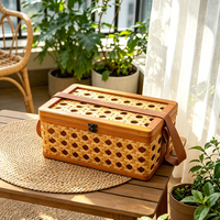 Boîte de rangement vintage en bambou tressé fait main, organiseur de bureau portable, artisanat en bambou pour la maison