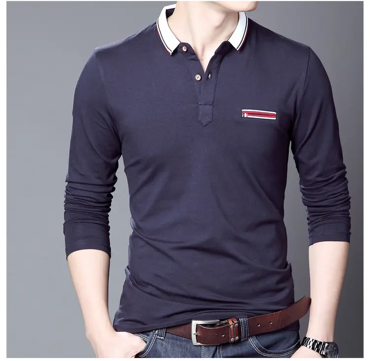 कस्टम mens उच्च गुणवत्ता पोलो शर्ट बारी-डाउन कॉलर लंबी आस्तीन आकस्मिक पोलो शर्ट के लिए पुरुषों