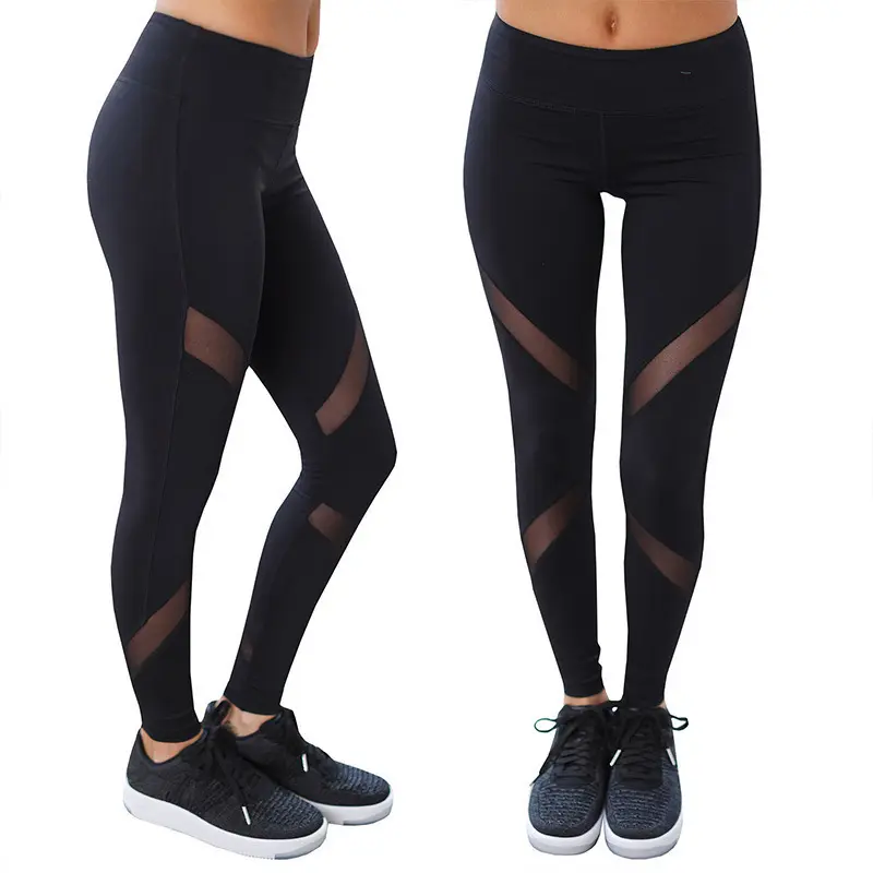Black color seamless women leggings fitness yoga wear 2021 mesh yoga pants leggings