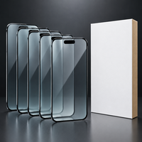 Protection d'écran en verre trempé 5 en 1, emballage personnalisé, film transparent HD 9H avec colle intégrale pour iPhone 16 15 14 Pro Max, vente en gros