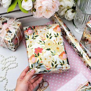 Floral Wrapping Paper Roll 46.8 Sq Ft Metallic Foil Reversible Polka Dot Design For <b>Bridal</b> Shower Gift <b>Wrap</b> Decorative - Product Image 5