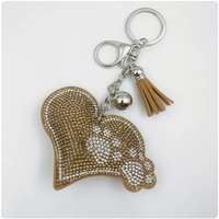 Porte-clés en forme de cœur patte d'ours noir, best-seller, pour sacs et voitures, ornement scintillant entièrement en strass avec pompons