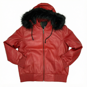 Fashion Leather Bomber <b>Jacket</b> for <b>Men</b> with Faux Fur Hood | Plaid Pattern <b>Casual</b> <b>Summer</b> <b>Jacket</b> - Product Image 3