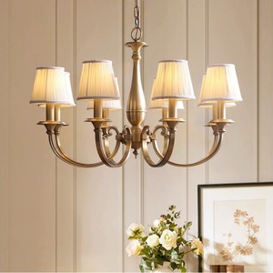 D60cm 6-lights Cloth Cover All <strong>Copper</strong> American Chandelier Creative Living Bedroom Rural Countryside Classic Brass Pendant <strong>Lamp</strong> - Product Image 4