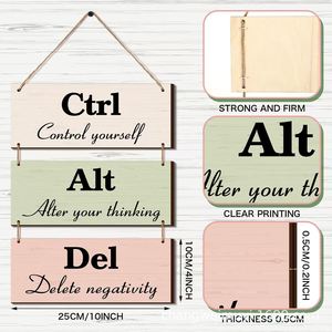 Letrero de Pared de Madera con Diseño 'Ctrl Alt Del', Placa Motivacional de 25cmx10cm, Decoración Rústica para el Hogar, Juego de Varias Piezas - Product Image 1