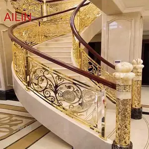 Villa copper art aluminum artillery rotation arc staircase handrail Furnishing indoor European -style railing solid wood