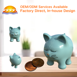 <span class=keywords><strong>Hucha</strong></span> de cerámica con forma de <span class=keywords><strong>gatito</strong></span> cian, hecha a mano, caja de dinero con forma de gato azul, linda decoración de animales para el hogar, regalos para la habitación de los niños, venta al por mayor - Product Image 1