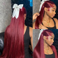 Peluca de encaje HD color rojo vino de arándanos, lisa, 99J Borgoña, 13x4 13x6, pelucas de cabello humano con encaje frontal HD para mujeres negras