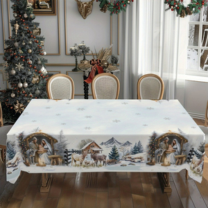 Nappe de Noël personnalisée imprimée, lavable, en polyester, pour table à manger, décoration de la maison pour les fêtes - Product Image 4