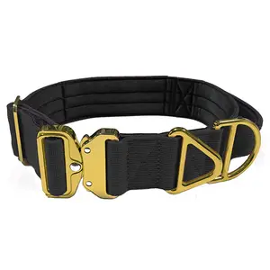Zware Gouden Metalen Gesp Nylon Tactische Hondenhalsband Met Handvat