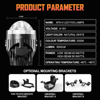 Projecteurs LED antibrouillard pour voiture, étanches, 6000K, triple lentille AF9+3, 80W, faisceau puissant, 3 pouces