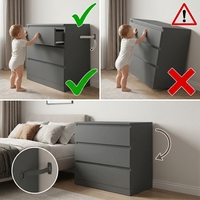 Commode à 4 tiroirs sans poignées BURAN Nordic en bois gris mat, unité de rangement pour chambre à coucher, armoire moderne minimaliste