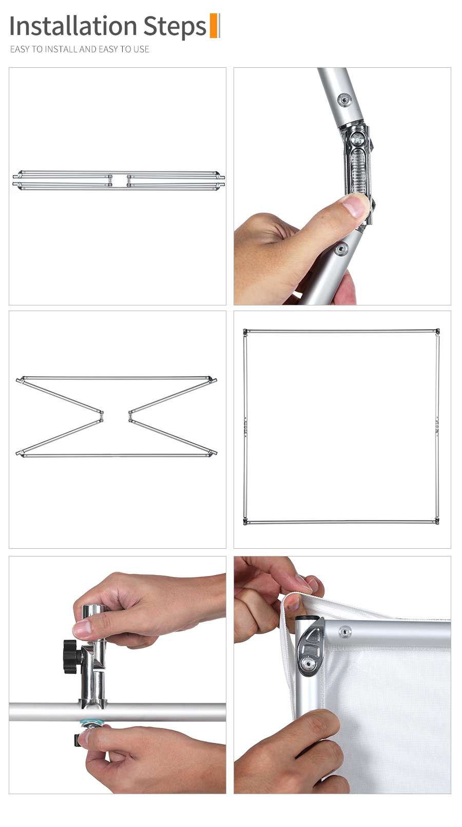 110cm 43in Scrim Large Silver Diffuser Reflector Collapsible Aluminum Alloy Frame with Angle Adjustment Handle for Photography