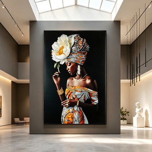 Arte mural mujer africana moderna, imagen cristal con placa MDF, obra incrustada cristales para decoración hogar - Product Image 3