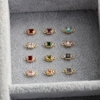Nouveauté 2025 Connecteurs de breloques et pendentifs en zircon carré plaqué or S925, pierre de naissance du 12ème mois, pour colliers et bracelets