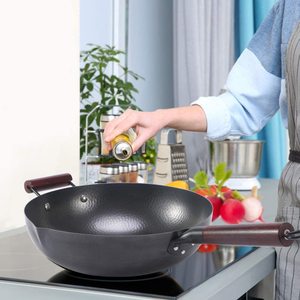 中国传统手工碳钢炒锅带木柄不粘锅，用于电动、感应和燃气灶 - Product Image 4