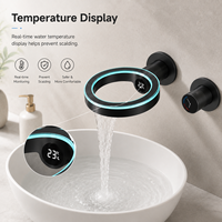 Robinet de lavabo numérique encastré à poignée unique, mural, en acier inoxydable, avec LED, mitigeur pour évier