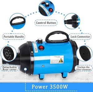 <b>Large</b> Dog Hair Dryer Beauty Adjustable Temperature 4 Nozzles Black Portable Pet Water Blower & Sprayer Eco-Friendly - Product Image 3
